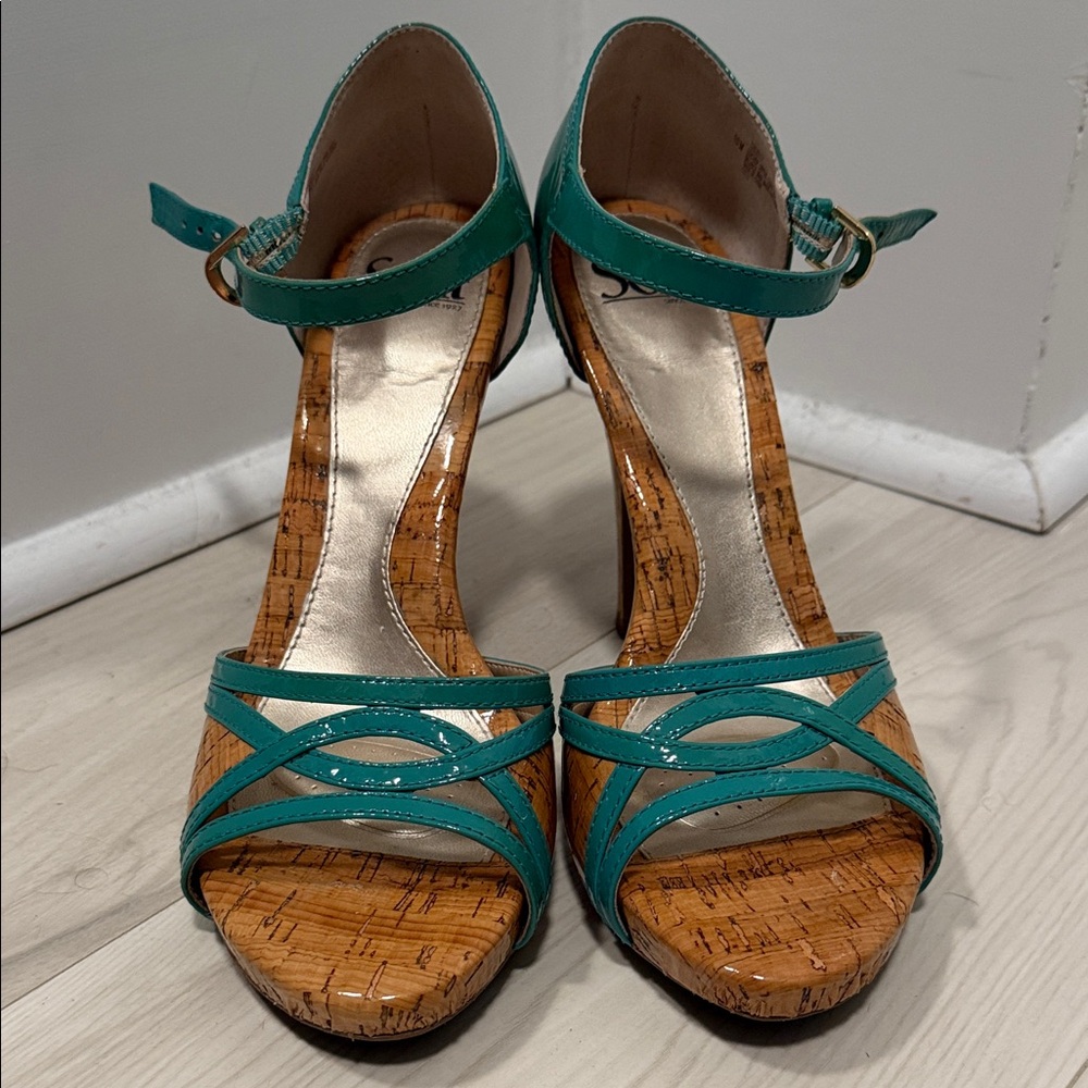 Teal Sofft cork pump sandal